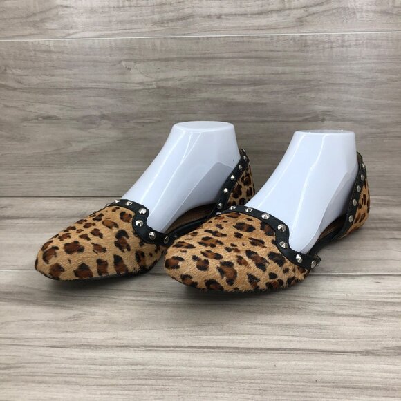 Corso Como Shoes - Corso Como Flats Women's 7.5  D'orsay Leopard Print Calf Hair Studded Sandals